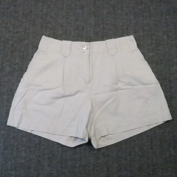 J McLaughlin Pleated Shorts Women 8 Beige Linen Lyocell High Rise Preppy Coastal - Picture 2 of 10